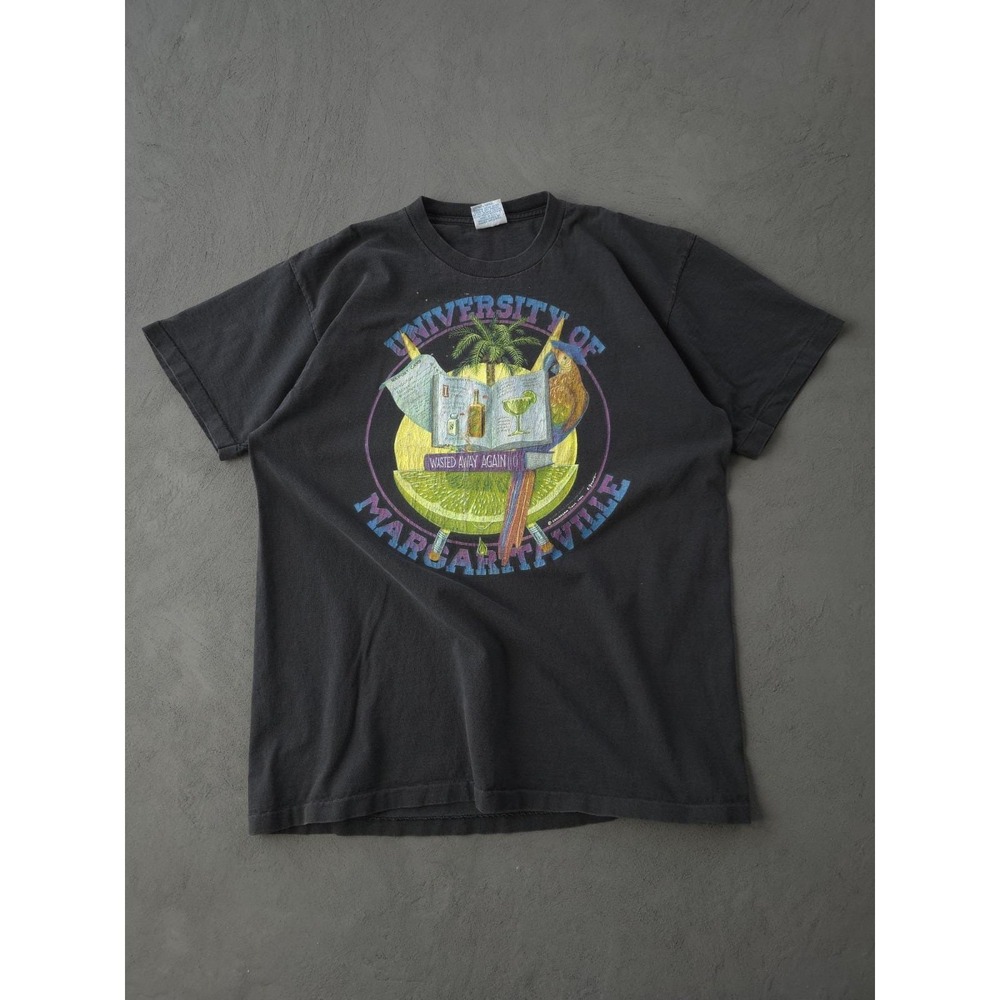 Vintage 1990s University Of Margaritaville Black Faded Single Stitch T-shirt XL